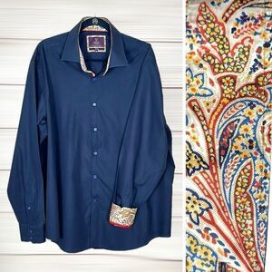 HAWES & CURTIS Button Shirt Blue Contact Cuffs Cotton Men’s XXXL